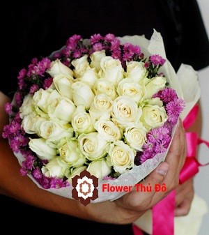hoa tuoi, Hoa hồng trắng bó tròn 817